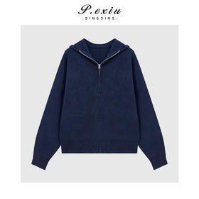 04-2潘依绣丁丁宠粉 100%羊毛极简风休闲半拉链连帽长袖针织上衣Q61948