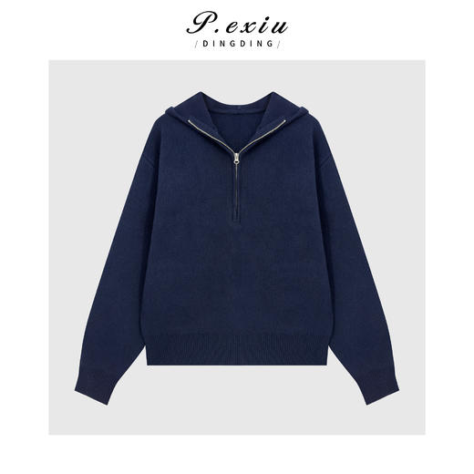 04-2潘依绣丁丁宠粉 100%羊毛极简风休闲半拉链连帽长袖针织上衣Q61948 商品图0