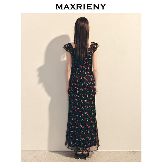 MAXRIENY樱桃印花收腰连衣裙长款25夏季新款法式度假雪纺气质长裙(货号:MS86DR093) 商品图3