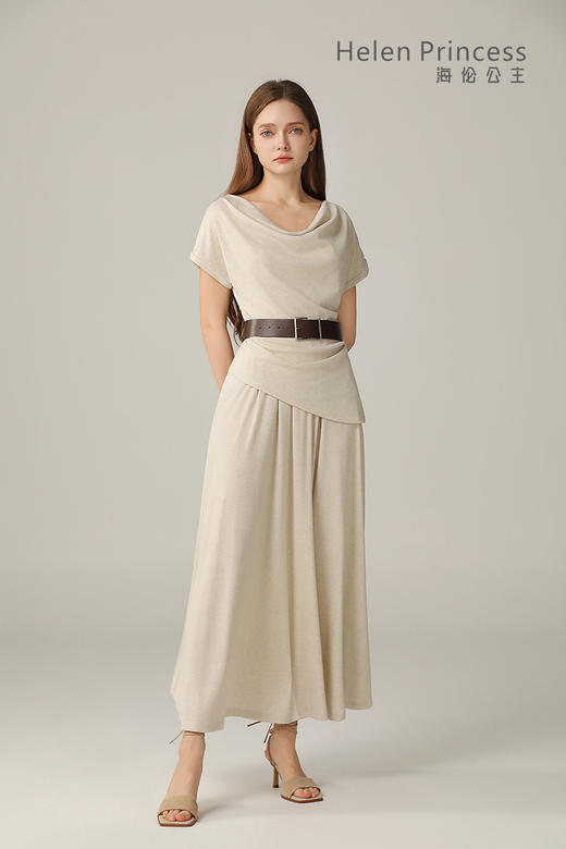 荡领收腰垂感套装裙 商品图3