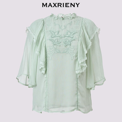 【商场同款】MAXRIENY法式宫廷荷叶边雪纺衫25夏季新款宽松上衣女(货号:MC86TP308) 商品图4