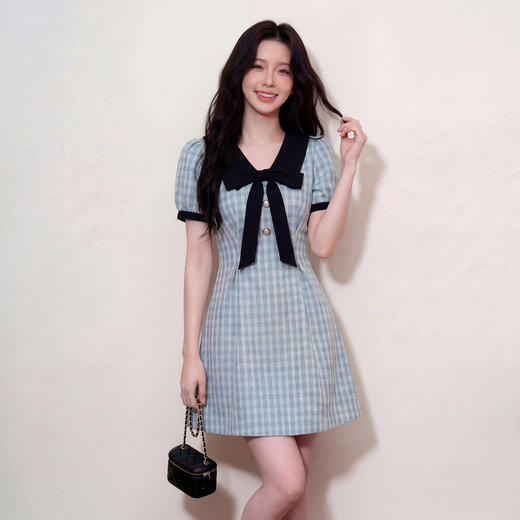 奢姿大码2026夏装格纹连衣裙娃娃领蝴蝶结胖妹妹减龄气质A字裙3262803860 商品图1