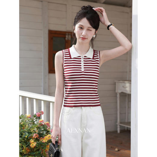 鹿向南【0405/20:00新品前1小时7折限量100件】条纹拉链翻领背心 商品图4