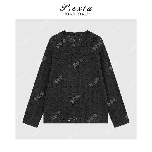 04-2潘依绣丁丁宠粉 复古松弛慵懒风镂空Polo领针织长袖上衣Q52463 商品图1