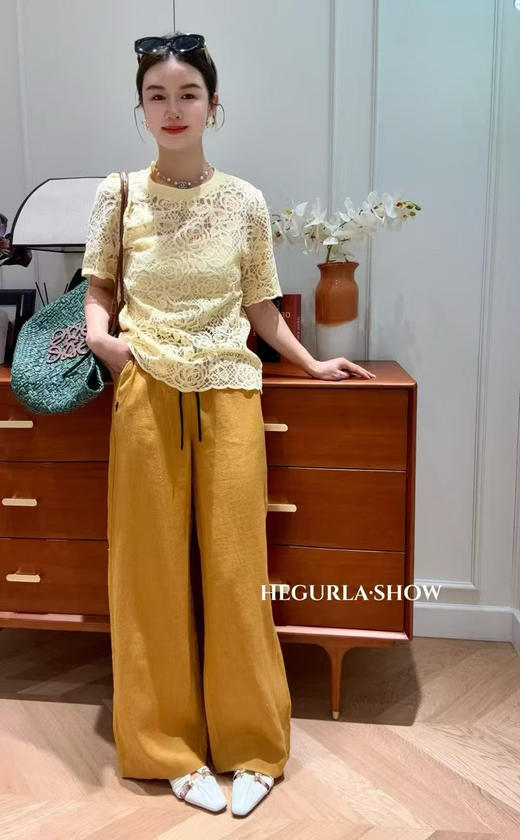 原单新款100%亚麻松紧腰撞色阔腿裤松弛感显瘦中高腰（建议手洗，禁止大太阳暴晒） 商品图6