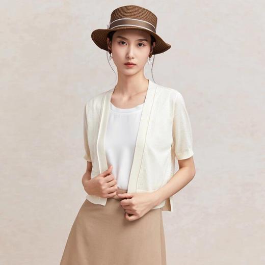 Famecoco范可儿短袖针织开衫女士夏季外搭短款薄外套FAC3DE008 商品图0