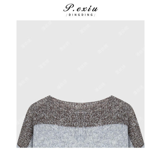 04-2潘依绣丁丁宠粉 山羊绒绵羊毛慵懒风撞色条纹圆领长袖针织上衣Q26574 商品图2