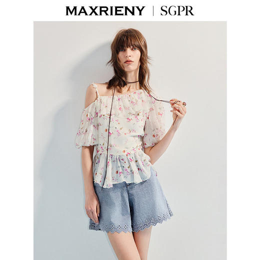 【SGPR】精致日常浅牛仔蓝小A型镂空牛仔阔腿短裤夏(货号:MU86PA252) 商品图2