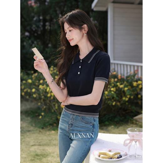 鹿向南【0331/20:00新品前1小时7折限量100件】黑色短袖针织衫 商品图4