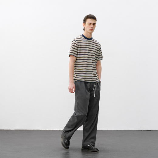 714street复古老钱风花纱条纹短袖T恤男2026夏季宽松半袖情侣体恤 商品图4