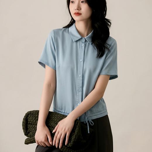 【晚吟】桑 蚕丝Polo领衬衫短袖上衣ZS25046 商品图3