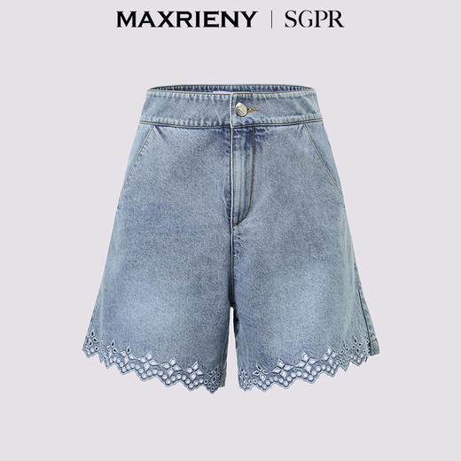 【SGPR】精致日常浅牛仔蓝小A型镂空牛仔阔腿短裤夏(货号:MU86PA252) 商品图4