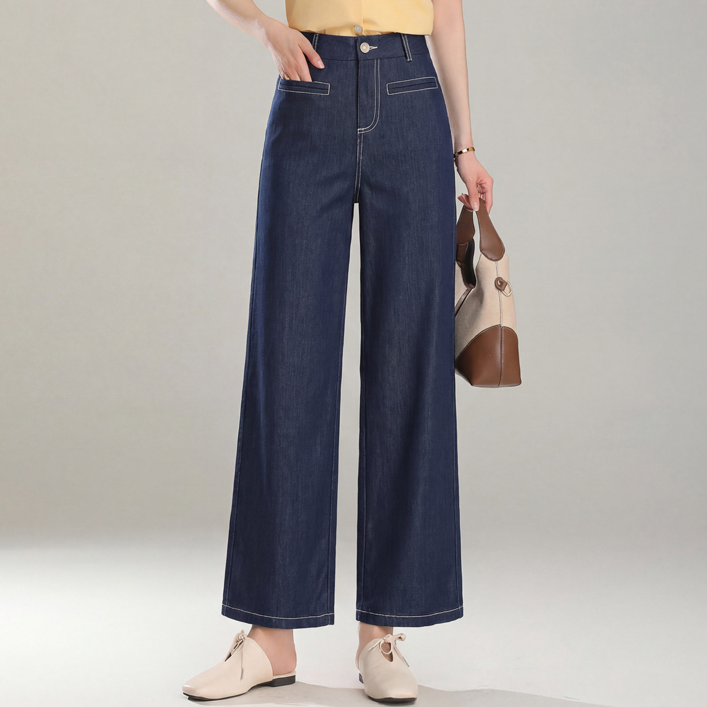 「自」全新升级【铂金会员146/天猫199/差价53】(10850)洛诗琳复古天丝牛仔裤2026春夏新款显瘦直筒休闲九分裤女