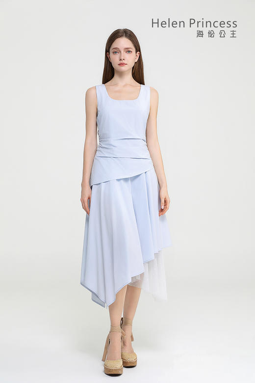 方领收腰不规则连衣裙 商品图3