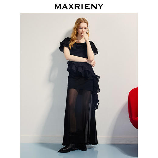 【商场同款】MAXRIENY精致日常感荡领不对称下摆修身上衣25夏款(货号:MC86TP268) 商品图1