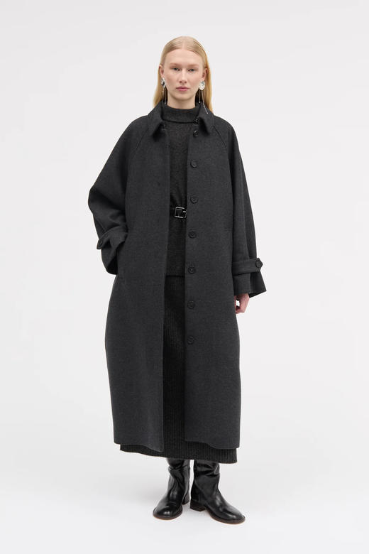 Mark Kenly Domino Tan 深灰色CARO插肩袖羊毛长外套 商品图4