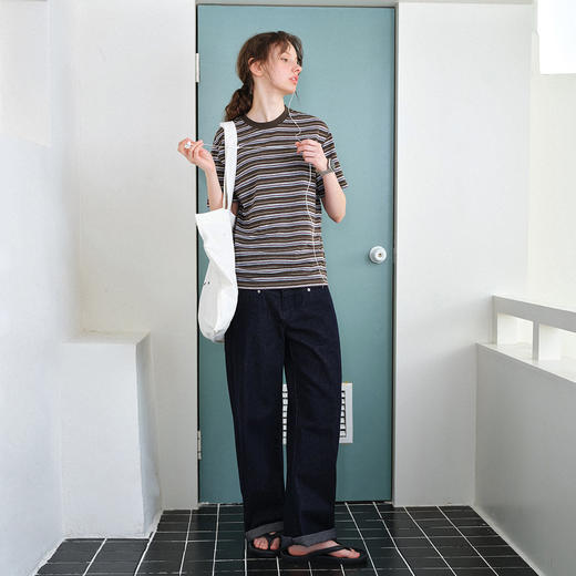 714street复古老钱风花纱条纹短袖T恤男2026夏季宽松半袖情侣体恤 商品图3