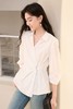 香y同款法式抗皱设计感掐腰v字翻领不规则衬衫 商品缩略图4