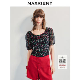 【商场同款】MAXRIENY法式浪漫压边收腰印花短上衣25夏桑蚕丝小衫(货号:MC86TP297)