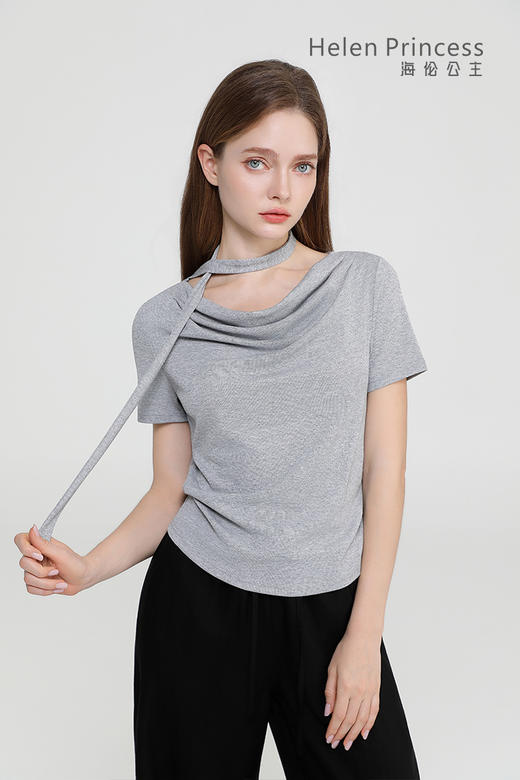 荡领飘带收腰上衣 商品图0