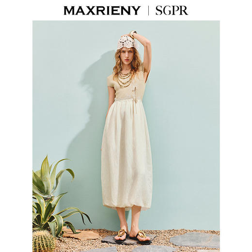 【SGPR】优雅度假风蕾丝绣花连衣裙花苞型拼接长裙夏(货号:MU86DR265) 商品图1