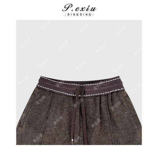 04-2潘依绣丁丁宠粉 羊毛松弛垂感磨绒加厚撞色松紧腰休闲裤 WH00510 商品图2