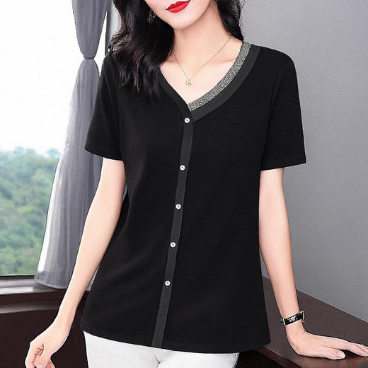 v领短袖t恤女2026年新款高级感上衣大码宽松中长款遮屁股显瘦衣服 商品图2