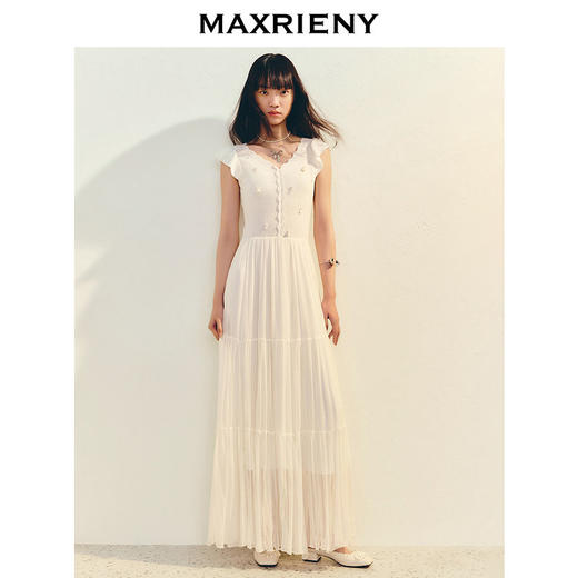 【商场同款】MAXRIENY优雅度假风收腰散摆连衣裙甜美长裙小白裙夏(货号:MC86DR026) 商品图2