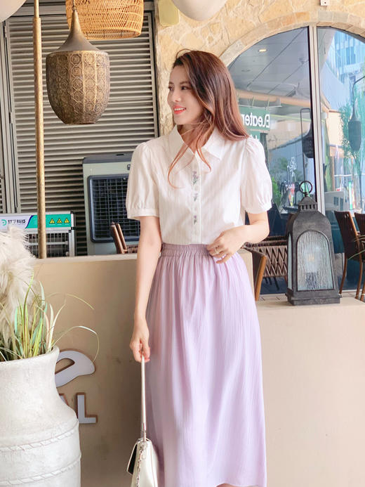 【百图lulu定制】【紫丁香衬衫】别致好看  紫丁香 刺绣  短袖衬衫 商品图2