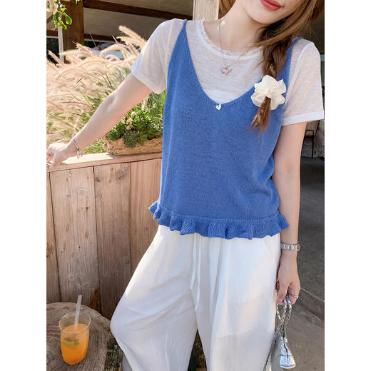 <曾小咸推荐>韩系短袖T恤外穿背心两件套【预售款，预计3-15天！！】 商品图4