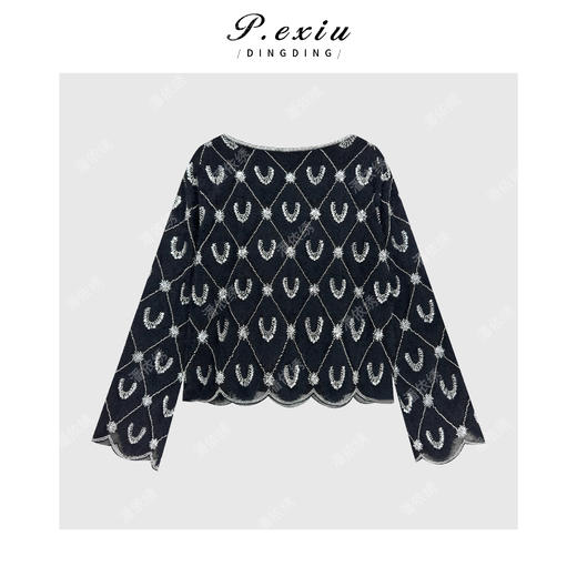 04-2潘依绣丁丁宠粉 法式名媛风手工钉珠高级感双层长袖上衣 Q28202 商品图1