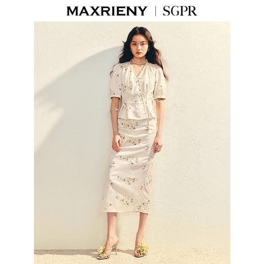 【SGPR】优雅复古感提花衬衫25夏斜门襟设计收腰上衣(货号:MU86TP003) 商品图1