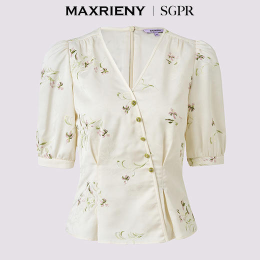 【SGPR】优雅复古感提花衬衫25夏斜门襟设计收腰上衣(货号:MU86TP003) 商品图4