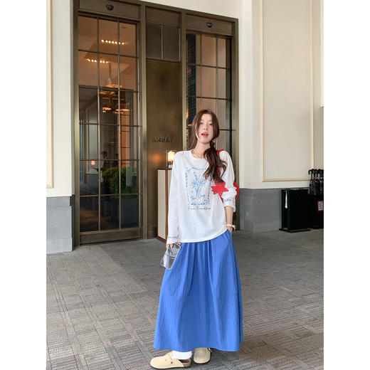 <曾小咸推荐>慵懒字母印花短袖T恤蓝色半裙【预售款，预计3-15天！！】 商品图0