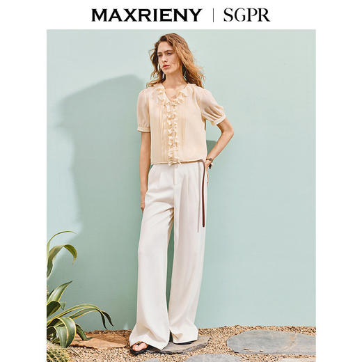 【SGPR】垂坠感收腰压褶直身休闲裤25夏通勤宽松裤子(货号:MU86TR253) 商品图1