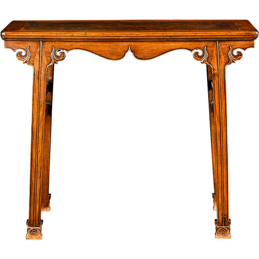 清	黄花梨镶瘿木插肩榫云纹平头案 商品图5