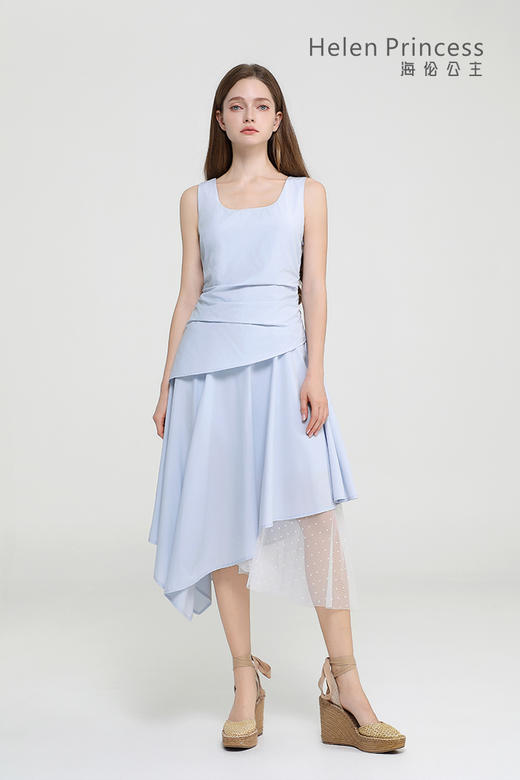 方领收腰不规则连衣裙 商品图2