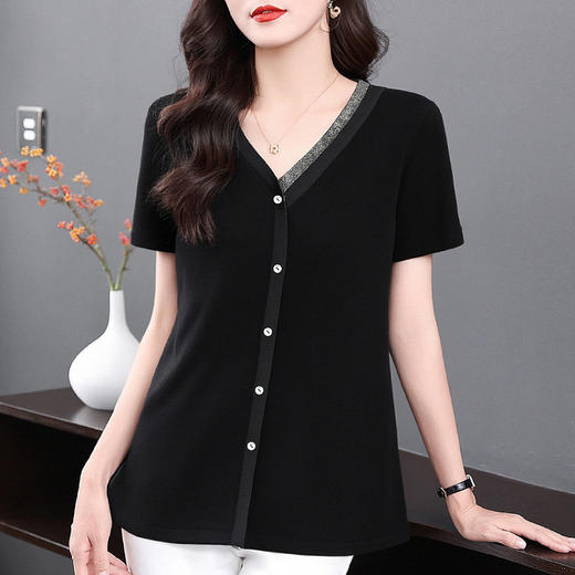 v领短袖t恤女2026年新款高级感上衣大码宽松中长款遮屁股显瘦衣服 商品图0