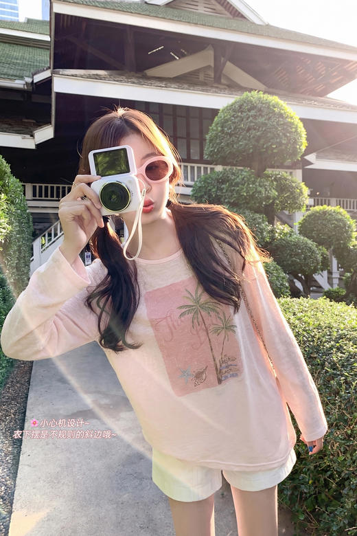 <曾小咸推荐>韩系甜美圆领粉色印花长袖T恤【预售款，预计3-15天！！】 商品图5