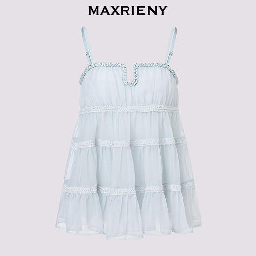 MAXRIENY雾蓝色背心吊带2026年春季新款手工钉钻无袖肌理感上衣(货号:MF80TP011) 商品图4