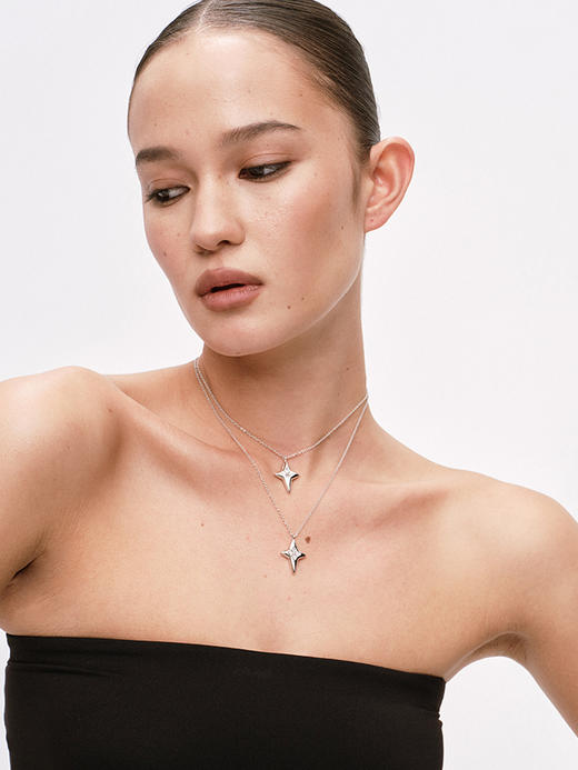 TR她热 随星所欲 银色四芒星锆石原创设计简约百搭可调节项链 预售 商品图3