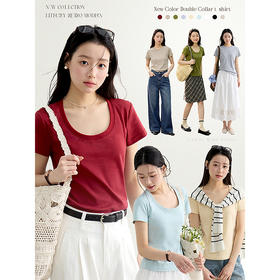 【巨好穿 双领型U领短袖】夏季新款纯色百搭短袖t恤 S2082F