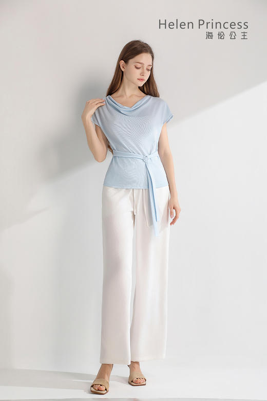 雅致荡领飘带收腰上衣 商品图2