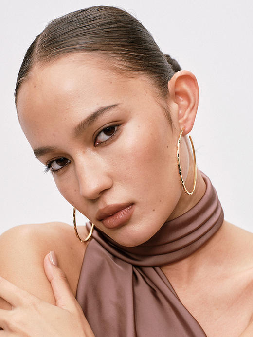 TR她热 气场全开 金色银色凹凸肌理欧美风高级百搭925银针大耳圈耳环 商品图1