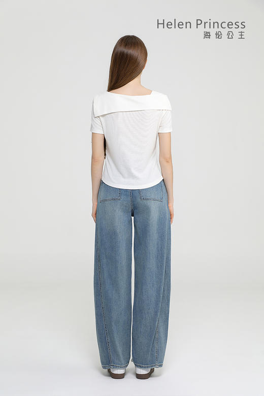 一字翻领收腰 T 恤 商品图3