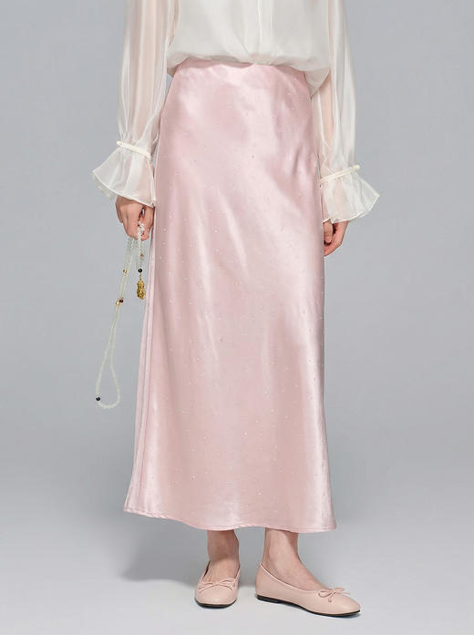 「自」全新升级【铂金会员183/天猫239/差价56】(15745)洛诗琳气质烫钻半身裙2026夏季新款高腰显瘦中长A字长裙女 商品图0