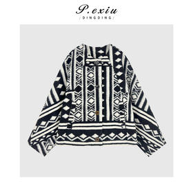 潘依绣丁丁宠粉 进口白鹅绒复古几何慵懒宽松保暖羽绒服Q84691