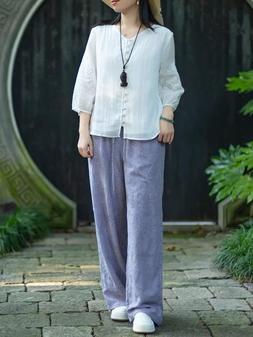 灵动飘逸 拂袖揽仙气 呼吸感七分袖苎麻v领刺绣衬衫 商品图9