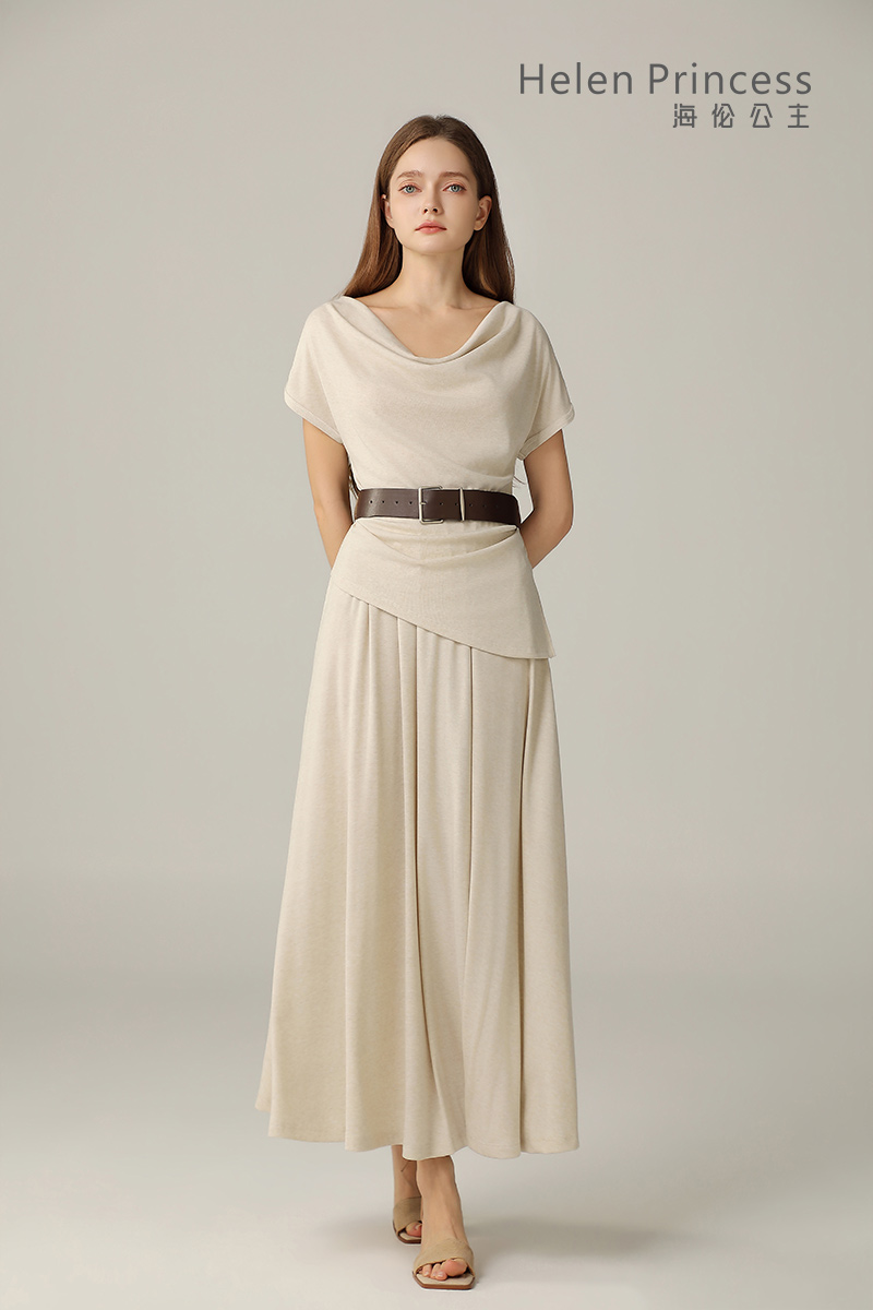 荡领收腰垂感套装裙