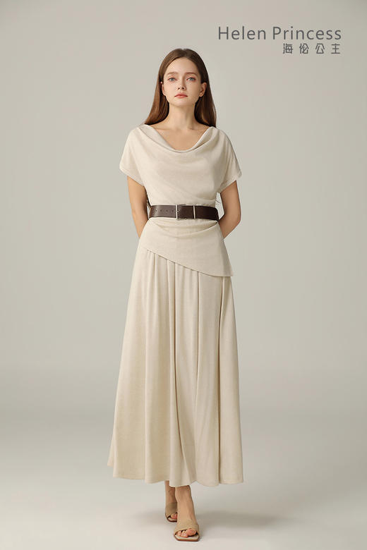 荡领收腰垂感套装裙 商品图0